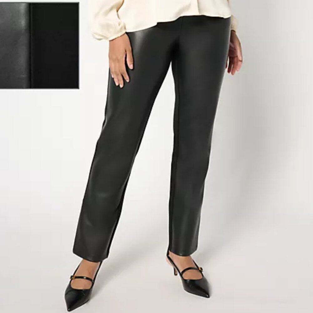 Belle by Kim Gravel Reg Faux Leather Front Ponte Back Pant Black 14 A661393